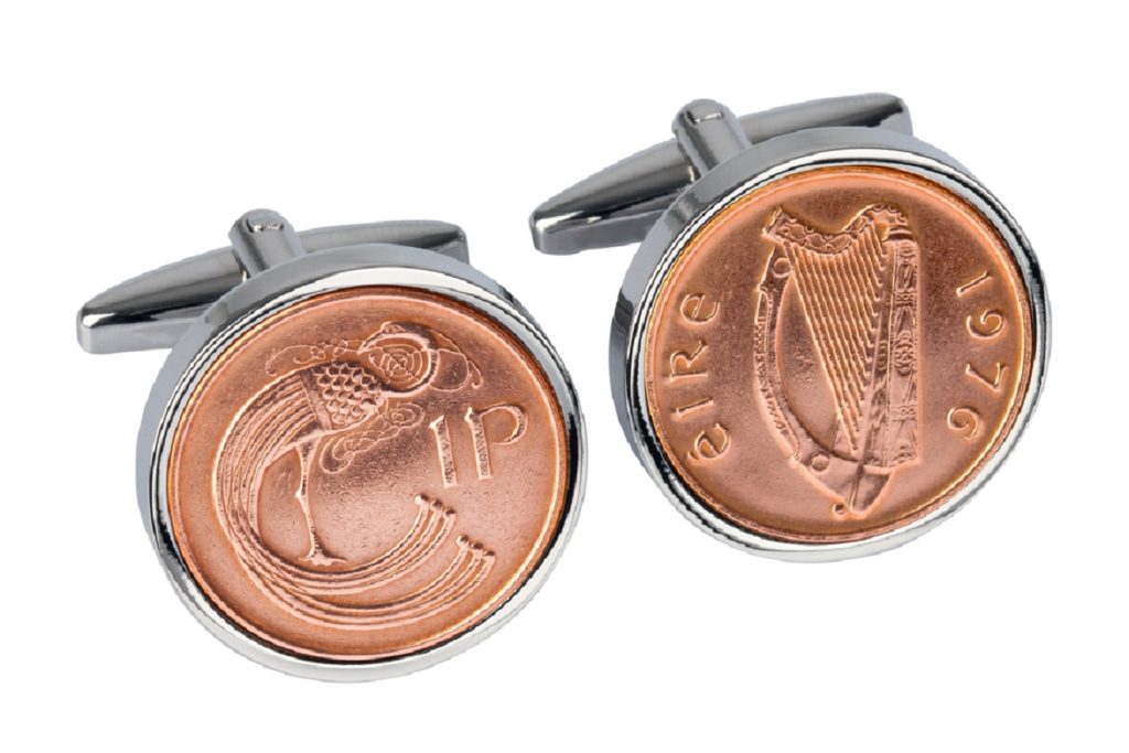 1976 Irish Penny Coin Cufflinks – Book of Kells Bird and Irish Harp